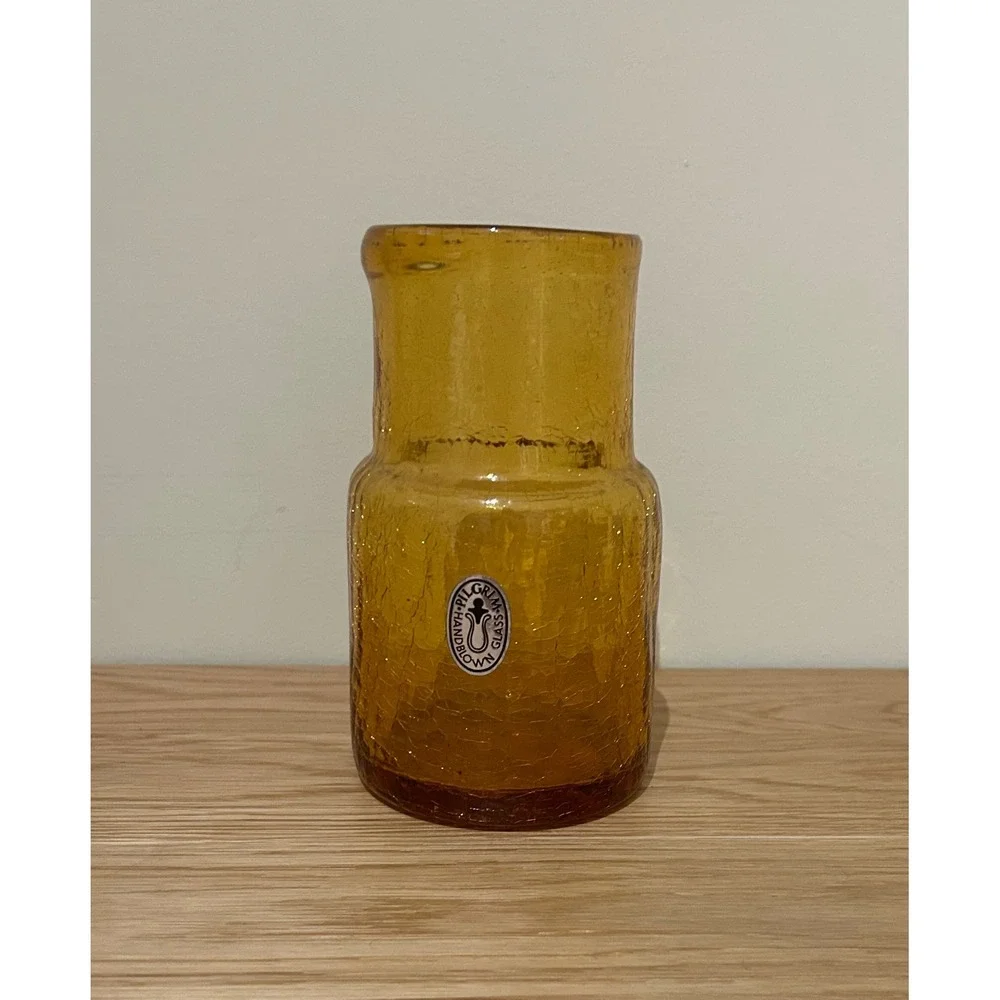 MCM style Pilgrim dark amber crackle ‎ glass vase with sticker